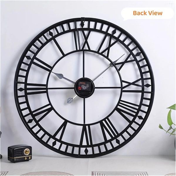 Настенные часы Большие 30 -дюймовые промышленные декоративные римские численные часы блэк -метал тихий аккумулятор