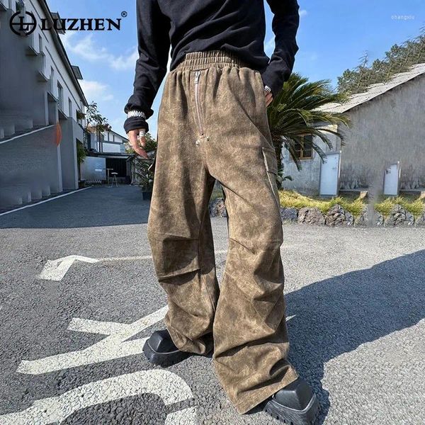 Pantaloni da uomo Luzhen 2024 Spring Fashion Fashion Design a largo gamba larga Casual Street Trendy Lammetti di camouflage LZ2756