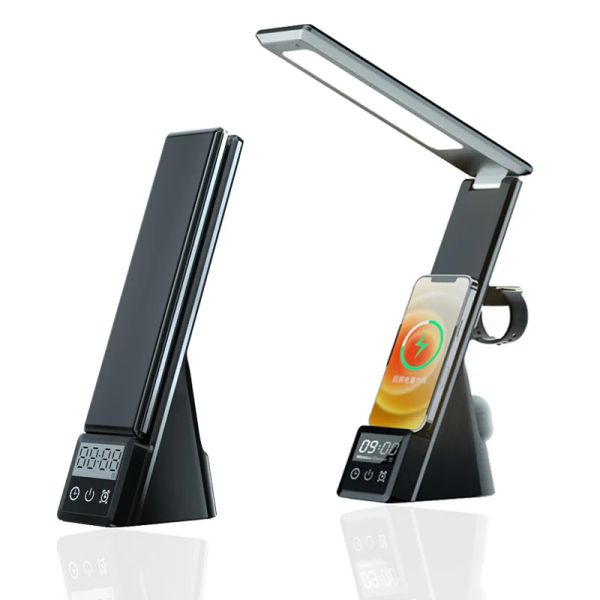 Ladegeräte 5in1 Wecker 15W drahtloser Ladegerät Lampenständer für iPhone 14 13 12 Pro Max Schnelle Ladestation für Apple Watch AirPods