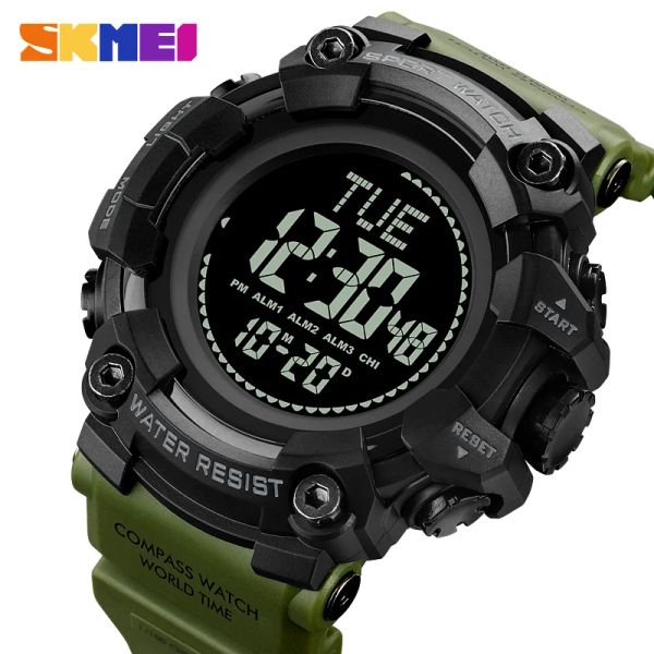 Смотреть Skmei Многофункциональный мировой времена Compass Compass Sportdow Sport Watch Mens 50 м В водонепроницаемые задние легкие светильники цифровые наручные часы Reloj Hombre