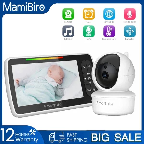 Monitora Mamibiro Monitor de 5 polegadas Baby Ir Visão noturna Monitor de temperatura Intercom Modo Vídeo Vídeo Baby Camera walkie talkie babysitter