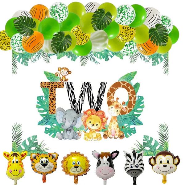 Tema da selva, menino, menino de 2º aniversário, suprimentos de dois animais selvagens Balloons Safari Green Balloons Garland Arch Kit Decorações 240411