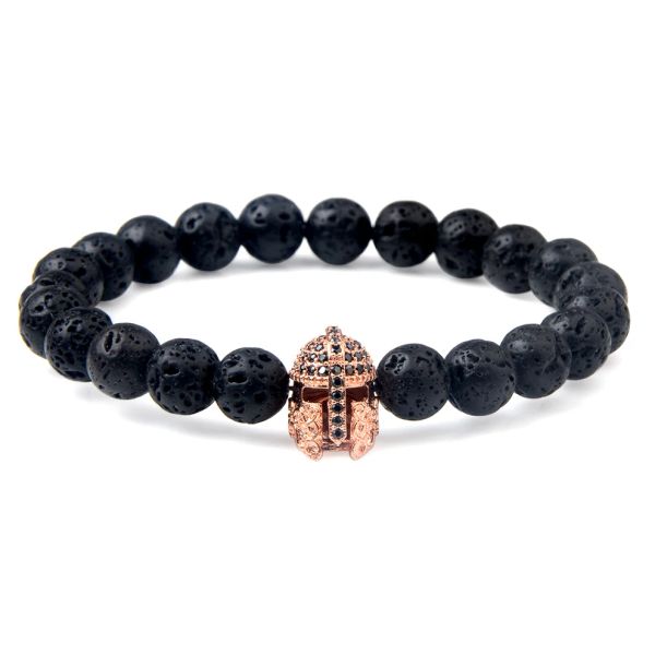 Strands in pietra naturale in pietra nera perle di lava bracciale spartan warrior gladiator casco moda in stile punk braccialetti per donne uomini gioielli