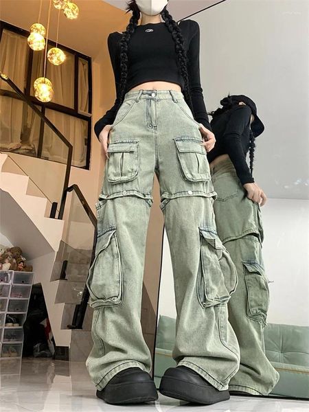 Jeans femminile staccabile pulsante design casual tasche multiple pantaloni da cowboy da donna ad alta vita femminile