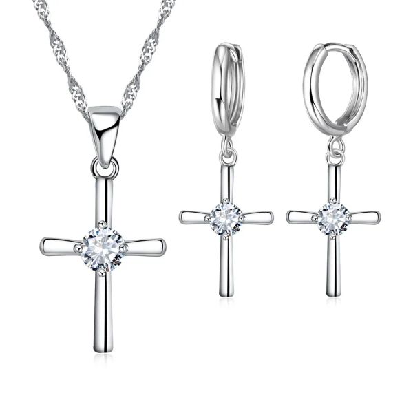 Collane 925 Orecchini in argento stampato in argento sterling Orecchini trasversali set di gioielli di moda classici set di zirconia cubica festa unisex all'ingrosso