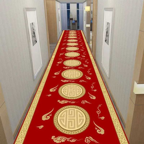 Carpete Iical Corredor Carpets Decoração de corredor de corredor chinês Long Runner para Aisle Passagem Decoração de Casa Casa Red tapete lavável T240422