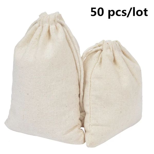 Bolsas 50 PCs/lote Cotton Screating Storage Bags Christms Wedding Gift Diy Plan Pouch Home reutilizável Organizar Dustbag 8x10 10x12 10x15