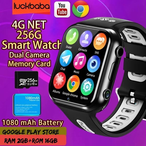 Controlla Android 9.0 Smart 4G GPS Tracker Locate Kid Students Uomini Dual Camera SOS Call Monitor Smartwatch Google Play Phone Watch