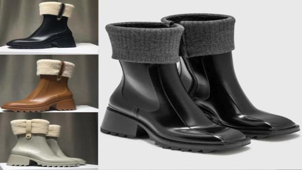 Mulheres Betty Boots Boots Rain Boots Alto Designer à prova d'água Boot PVC Rubrote Roub Rain Sapatos de joelho Sapatos de plataforma NO2376959028