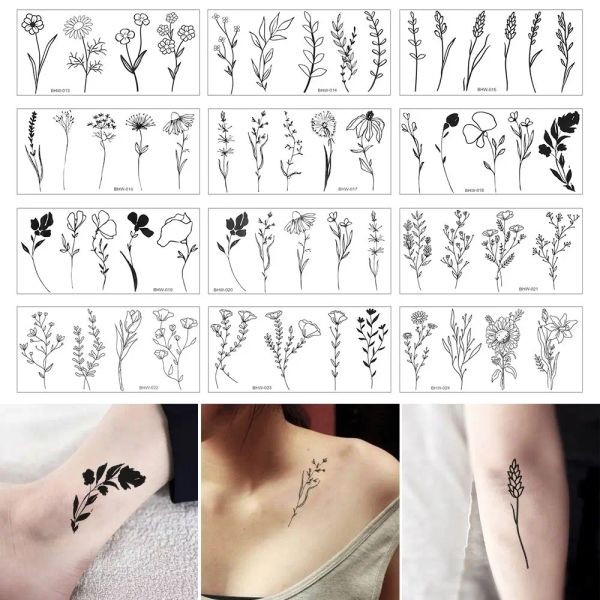 Tattoos Modes wasserdichte gefälschte Tattoo Aufkleber Verschiedene einfach zu verwendende temporäre Tattoos Schwarz -Weiß -Blumen Tattoo Körperkunst