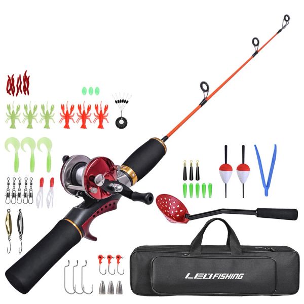 Accessori da 50 cm Pesca Peste per canne da pesca del ghiaccio telescopico inossidabile portatile inossidabile fiume Shrimp Carpa Fishing Pole Inverno Tackle