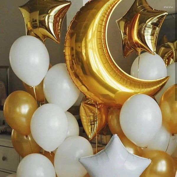 Decoração de festa 1set 36 polegadas de 36 polegadas Lua de prata dourada 18 balões de papel alumínio