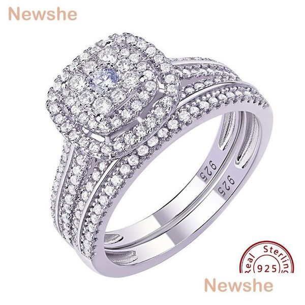 Solitaire Ring She 2pcs Kadınlar için Yüzük Soluk 925 Sterling Sier Engagement Bridal Set 1.6Ct Halo Yuvarlak Kesme AAAAA ZIRCON DROP TESLİMİ OTZ94