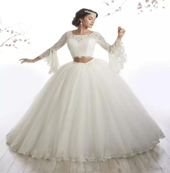 Dantel İki Parçalı Quinceanera Elbiseler Uzun Kollu Arap tarzı Fildişi Balo Elbiseleri Tatlı 15 Elbiseler Akşam Giyim Artı Boyut PA8251792