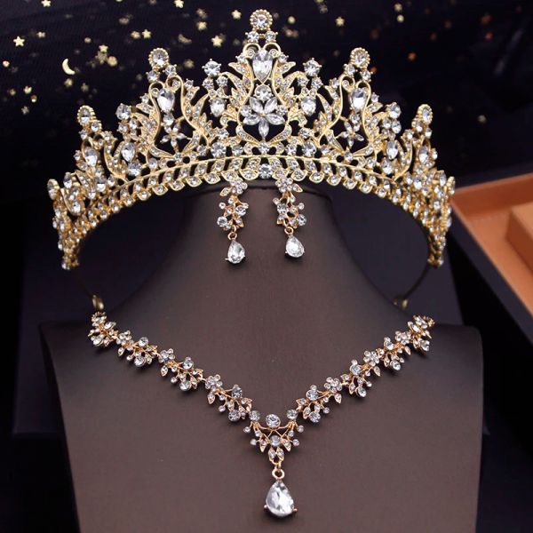 Halsketten Royal Queen Tiaras Braut Schmucksets Abend Kronen Halskette Halskette Sets Hochzeitskleid Schmuck Abschlusskostüm Accessoire Braut