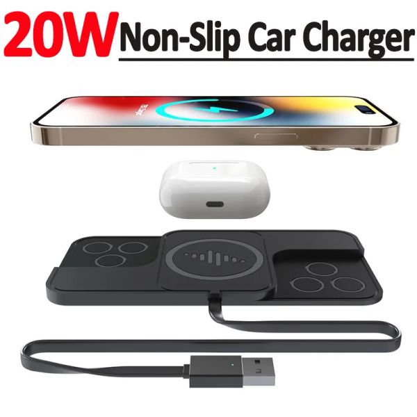 Caricabatterie da 20W Caricatore wireless per auto veloce per iPhone 14 13 12 x Samsung Huawei AirPods Telefono non slip Auto Quick Car Stand di ricarica wireless