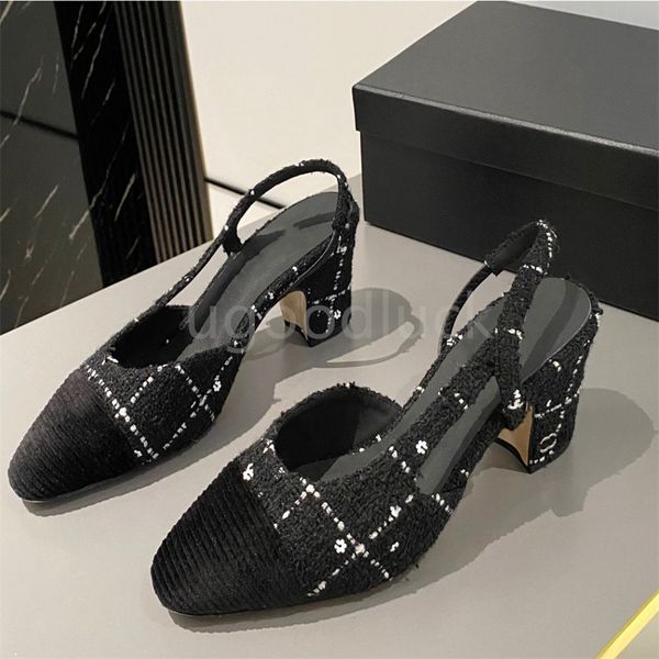 Slingback sandaletler tasarımcı kanal kadın bale ayakkabıları balerin sandalet kadın partisi düğün ayakkabıları tıknaz yüksek topuklu terlik slip-on ayakkabı