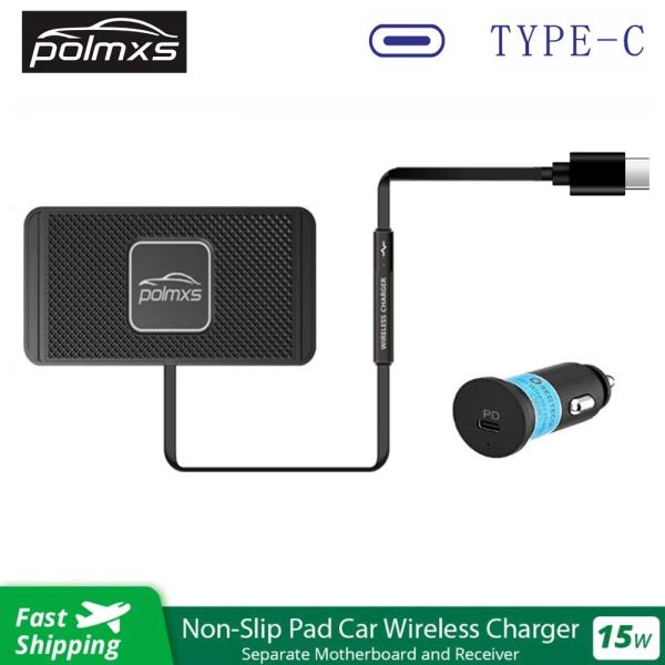 Ladegeräte Polmxs Auto Wireless Ladung für 15W Qi Typ C Wireless Ladegerät Non Slip Pad für iPhone 14 13 12 Pro Max Samsung S22/S21/S20