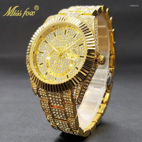 Orologi da polso orologio da polso uomo oro oro lussuoso diamante premium hip hop hop elegante calendario orologio resistente a mano maschio di alta qualità maschio