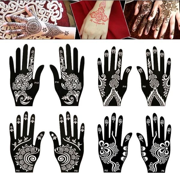 Tattoos Temporäres Tattoo Schablone Hand Henna DIY Body Art Sticker Vorlage Hochzeitstool Professionelle Indien Mode -Aufkleber Blume Schablone