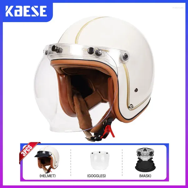 Motosiklet Kaskları 3/4 Açık Yüz Kask Kabarcık Visor Üç Düğmesi Yarım Güneş Retro Jet Erkekler Kadın Dot Onaylı