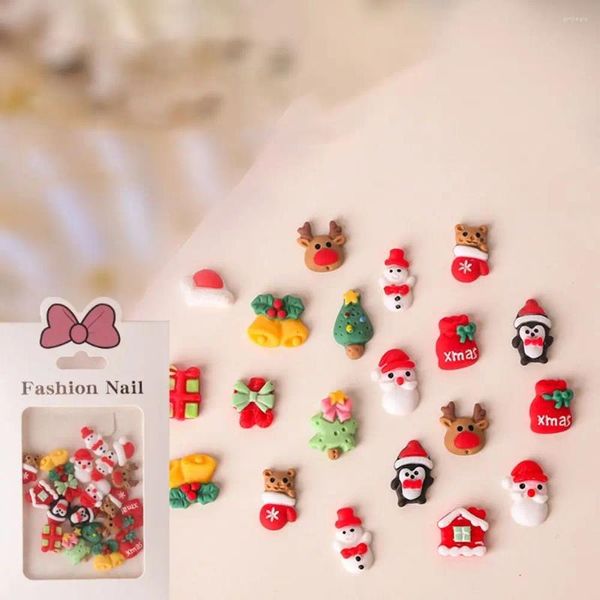 Decorazioni per le nail art 20 pezzi di resina decorazione natalizia albero di Babbo Natale accessori Ornamento del cartone animato luminoso