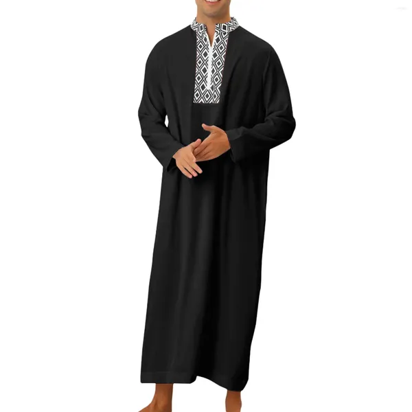 Erkek sıradan gömlekler retro baskı tek göğüslü plaj kısa kollu t-shirt erkek Müslüman Arabistan uzun kollu cep gevşek Camisa Maskulina