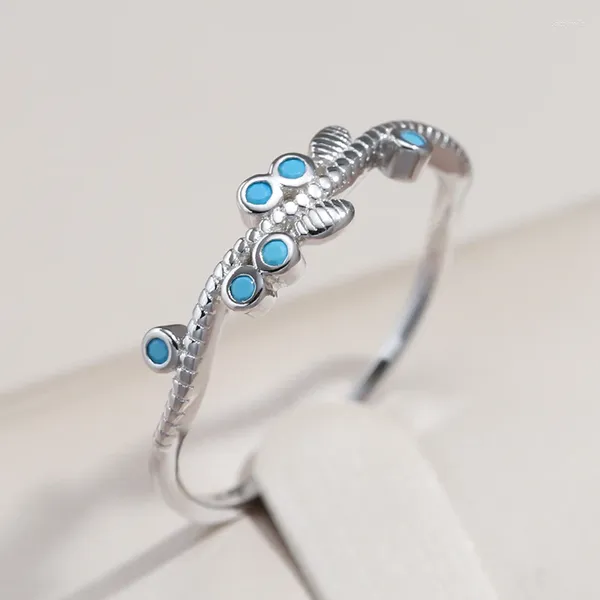 Rings Cluster Real 925 Sterling Sterling Elegant Geometric Twist Turquoise Women Wedding Engagement Fine Jewelry