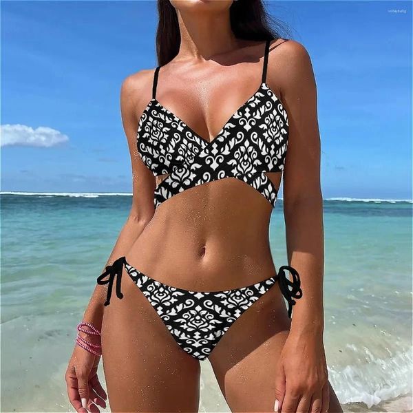 Damen Badebekleidung sexy Bikinis Set Female Pink und Gold Barock Bikini Badeanzug Floral Print Pool Rave zweiteilige Y2k süße Badeanzüge