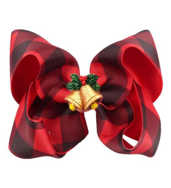 20pcs Neue Plaid Weihnachtsknoten Bell Santa 8inch Haar Bugstadband mit Clip für Kind Mädchen Haarzubehör Xmas Gift222884161