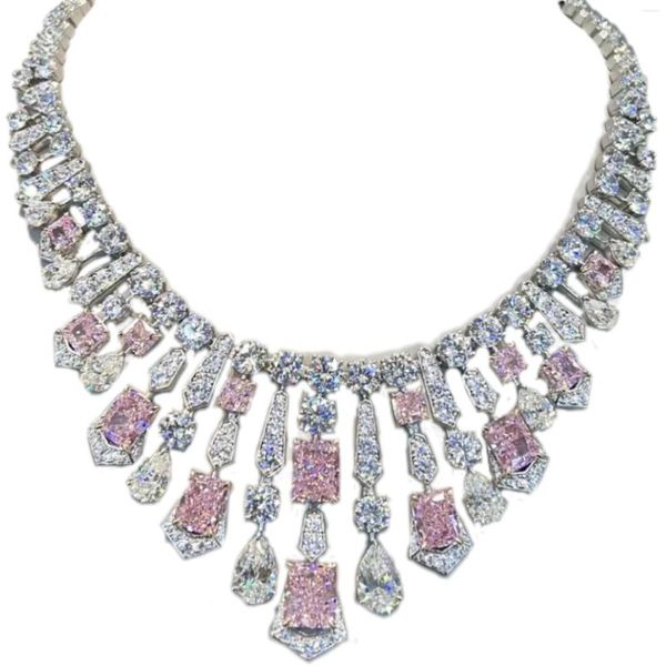 Anhänger 925 Silber plattiert Gold Anhänger Kette Pink Diamond Collection Halskette Frauen exquisit luxuriöse Hochzeitsfeier Schmuck