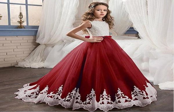 Vestidos de menina de flor rosa cor de rosa para o casamento princesa tutu lantejoulas de renda de renda de renda vintage garotas da primeira comunhão Dress5201583