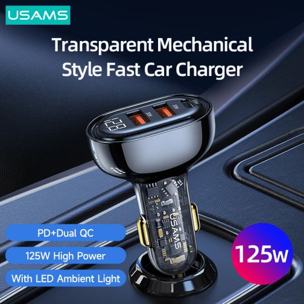 Zappers USAMS 125W FAST LADE Auto Ladegerät PD QC 3.0 AFC SCP FCP USB Typ C Ladegerät für iPhone iPad Xiaomi Samsung Huawei Tabelt Laptop