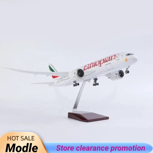 1130 Skala 43 cm Flugzeug 787 B787 Dreamliner Flugzeug Ethiopian Airlines Model Light Wheel Druckharz Flugzeug 240417