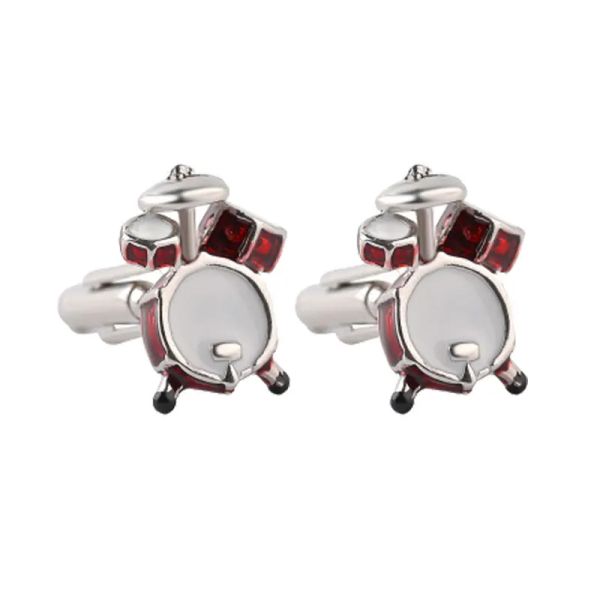 Links Vintage Music Drum Manschettenknöpfe Neue 3D Red White Drum Manschettenknöpfe für Männer französische Hemdparty Hochzeit Schmuck für Männer Geschenkideen