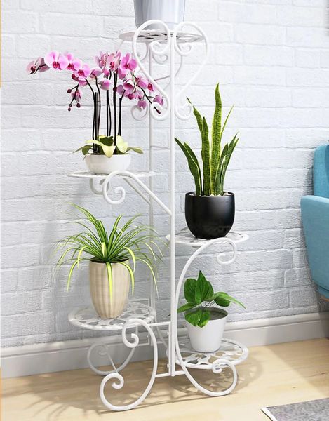 5 ripiani in metallo arrotondato in vaso per pianta decorazione per portata per pianta per giardino esterno bianco/nero 240415
