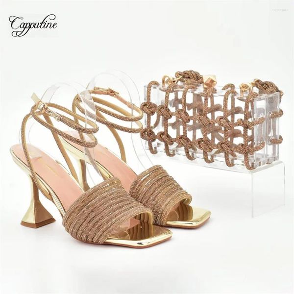 Scarpe eleganti sandali da donna in oro di lusso e sacchetti per abbinare le donne africane estate con pompe per borse sandali frizione femmes A938-72