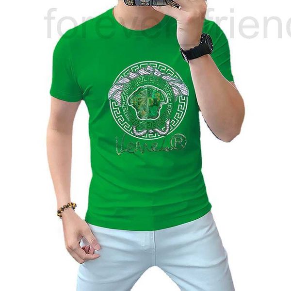 Camisetas de camisetas masculinas Camiseta de manga curta, bens europeus, artesanato pesado, laser laser, moda massagem masculina do pescoço masculino Trendência de algodão G0Z6