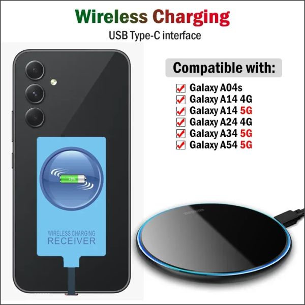 Chargers Qi Wireless Carica per Samsung Galaxy A54 A34 A24 A14 A04 A04S Wireless Charger Pad con adattatore ricevitore Typec USB