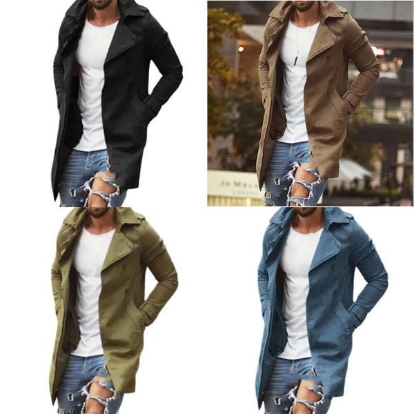 Jackets Men Style British Men Trench Coat Bockets Windbreaker Cardigan Slim Male Solid Color Long Jacket Long Autumn 221121