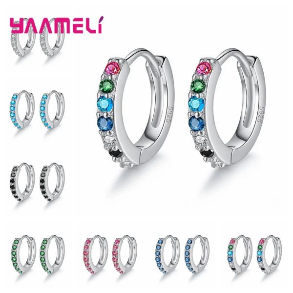 Brincos Brincos para mulheres meninas Simples Crystal Loop Hoop 925 Jóias de jóias estampadas de prata esterlina acessório de noivado de casamento de casamento