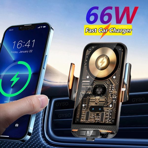 Chargers Wireless Charger Car Air Stolet Porta del telefono per iPhone 12 13 14 15 Huawei Mate 60 Pro Magnetic USB 66W Super Fast Charging