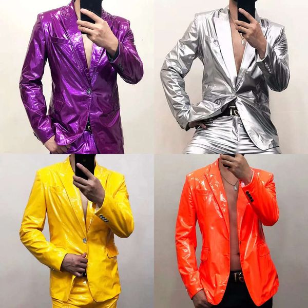 Suits Erkekler Blazers Çok renkli ayna Parlak Deri Blazer Erkekler Plus Performans Suit Ceket Yumuşak Lacquer Özel Gece Kulübü 6xl 230705