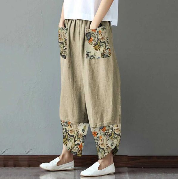 Pantaloni da donna Capris in cotone lino di cotone più dimensioni maschili e donne 2023 Autumn/inverno Pantaloni a gamba larga a larghezza Abbigliamento da donna di grandi dimensioni L-5XL Y240422