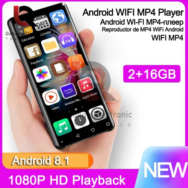 Oyuncu WiFi Mp3 4 inç Müzik Oyuncusu Bluetooth HiFi MP4 Oyuncu Hoparlör IPS Dokunmatik Ekranlı Android 8.1 Müzik Çalar