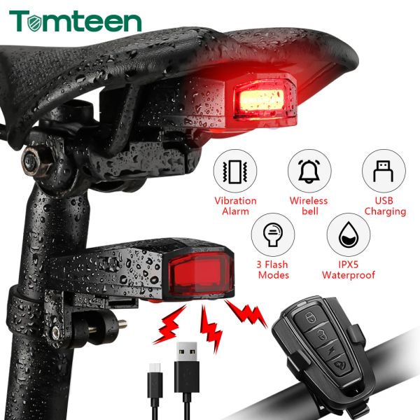 Огни Tomteen Bicycle Light против кражи тревоги беспроводной водонепроницаемый автоматическое тормозное зондирование пульт дистанционного управления USB -велосипед