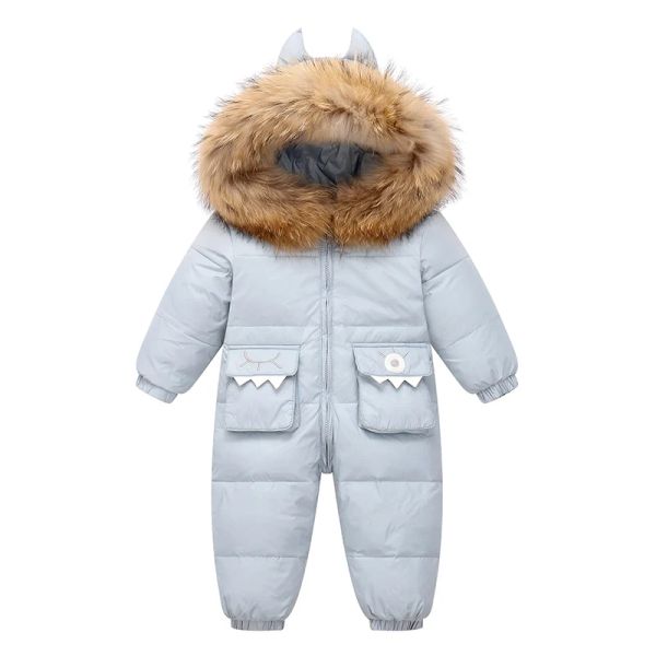 Schichten Olekid 2022 Baby Winter Jumpsuit Cartoon Dinosaurier Real Waschbär Fell Baby Mädchen Schnee