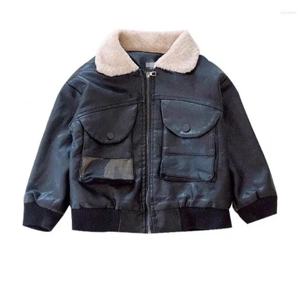 Jackets Boy Leather Winter Fleece Kids Coats Crianças Autumn 9BBT046