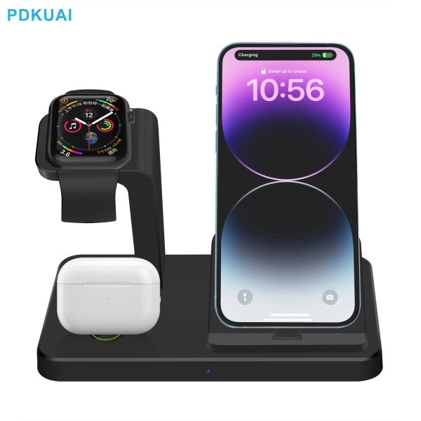 Caricabatterie da 15w Fast Wireless Charger per iPhone 14 13 12 11 XS XR 8 Apple Watch 8 7 6 AirPods Pro Iwatch 3 in 1 Station Dock di ricarica