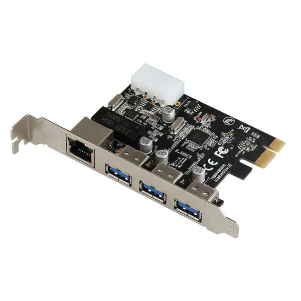 Hubs PCIE para externo 3 portas USB 3.0 Hub + RJ45 Gigabit Ethernet Rede Card 10/10/1000Mbps PCI Express USB3.0 LAN Adaptador Combin